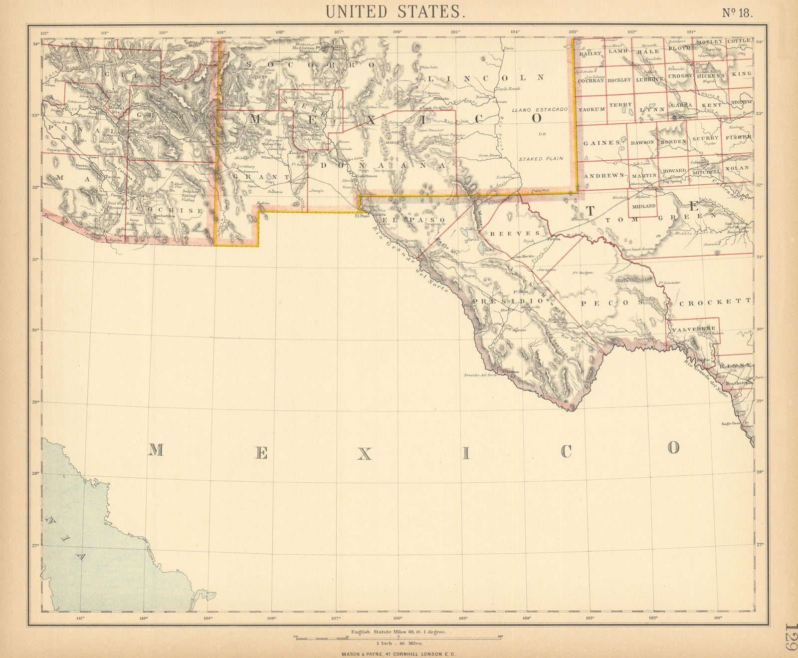 SOUTHERN ARIZONA NEW MEXICO. El Paso Tucson Las Cruces Railroads. LETTS 1892 map